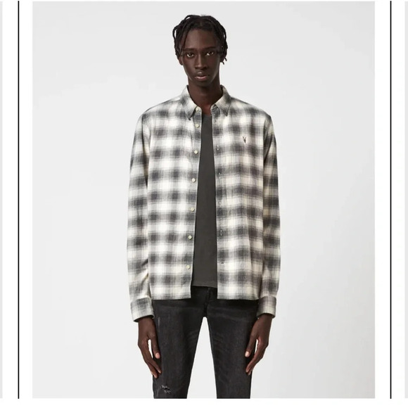 ALLSAINTS Dogwood Shirt in Ecru/Charcoal Size XS